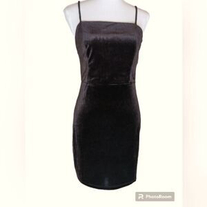 Crystal Sky Knee Length Dress Brown Velvet W/Spaghetti Straps & Back Zipper